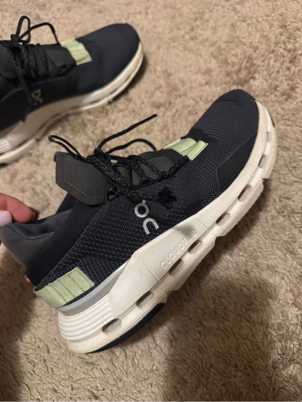 Women’s On Running Cloud Nova  Black and Light Green Running Shoes
